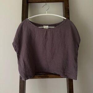 Etsy LinenHandmadeStudio Loose Linen Crop Top BERLIN Lavender Gray Size S